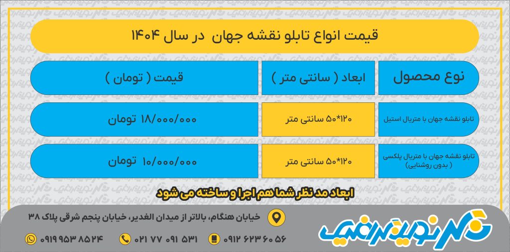 لیست قیمت 1404- تابلو نقشه جهان